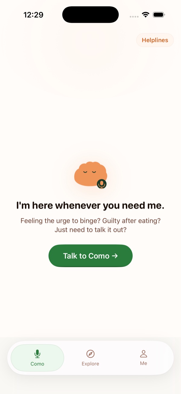 Como home screen with a Talk to Como call to action and bottom navigation
